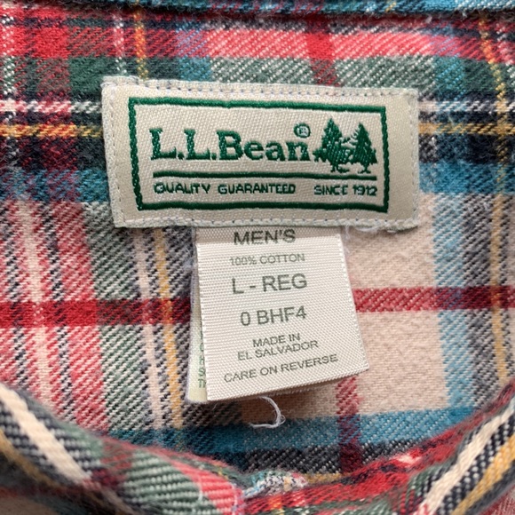 L.L. Bean Men’s Red White Green Plaid Long Sleeve Button Down Shirt Large - REG - Picture 9 of 12